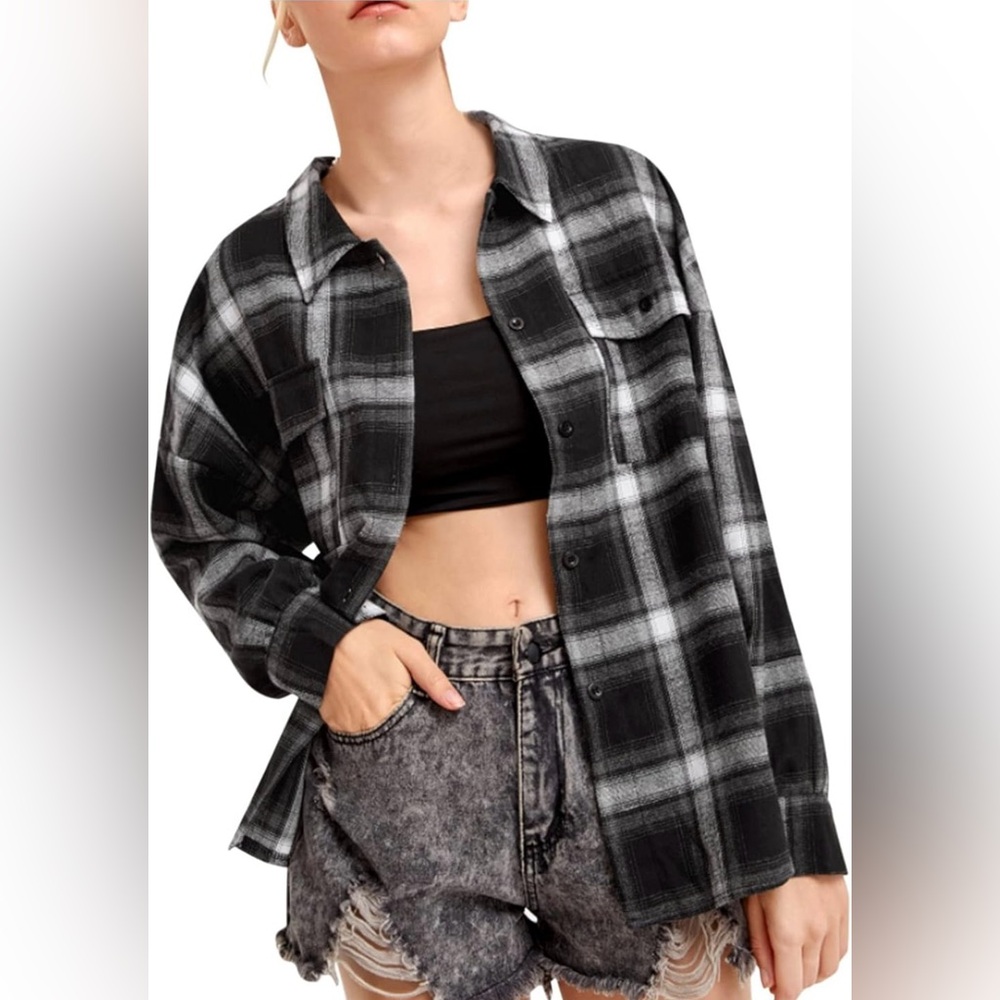 Wild Fable Plaid Print Shirts for Women- Long Sleeve Casual Loose Tunic Blouse